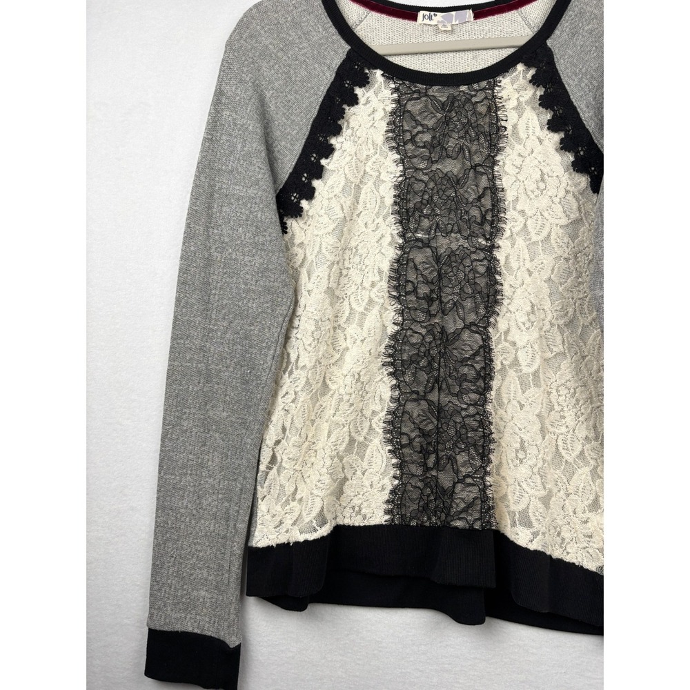 Jolt Sweatshirt Womens Large Floral Lace Overlay Raglan Sleeve Pullover